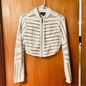 bebe Striped Mesh Cropped Jacket